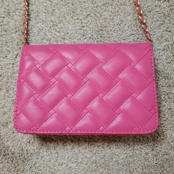 Bebe Hot Pink Quilted "B" Logo Wallet on Chain Crossbody Bag - Picture 3 of 8